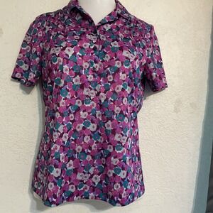 KoKo Knits Of California Blouse Size 12 1/2 Button Collar Polyester 1970s